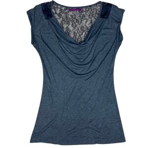 Velvet by Graham & Spencer Sheer Lace Back Whimsigoth Top Women S Grey Coquette